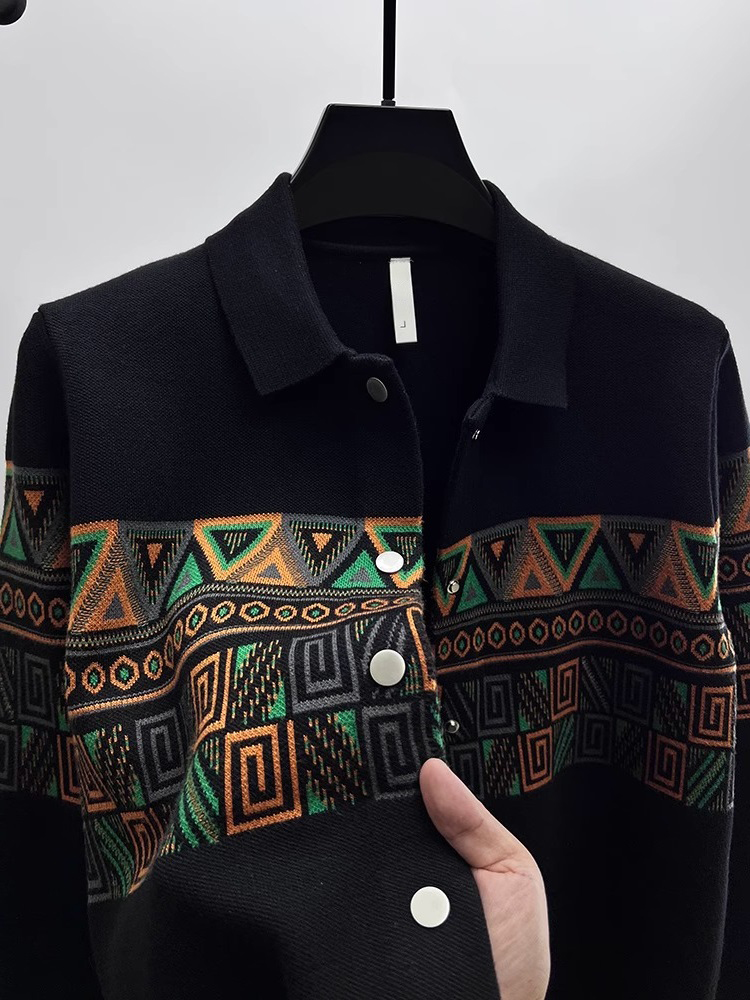 Urban Ethnic Fashion - كارديجان رجالي أنيق محبوك بياقة، سترة