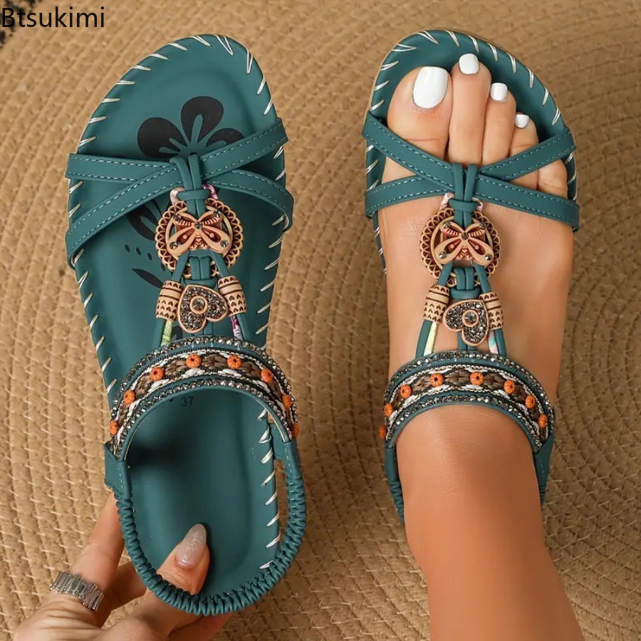 Ethnic Fashion Dress - صنادل نسائية بوهيمية للشاطئ والمناسبات الخارجية،