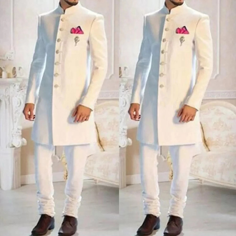 Ethnic Wear Men'S Fashion - تصميم الأزياء الأبيض الوقوف طوق واحدة