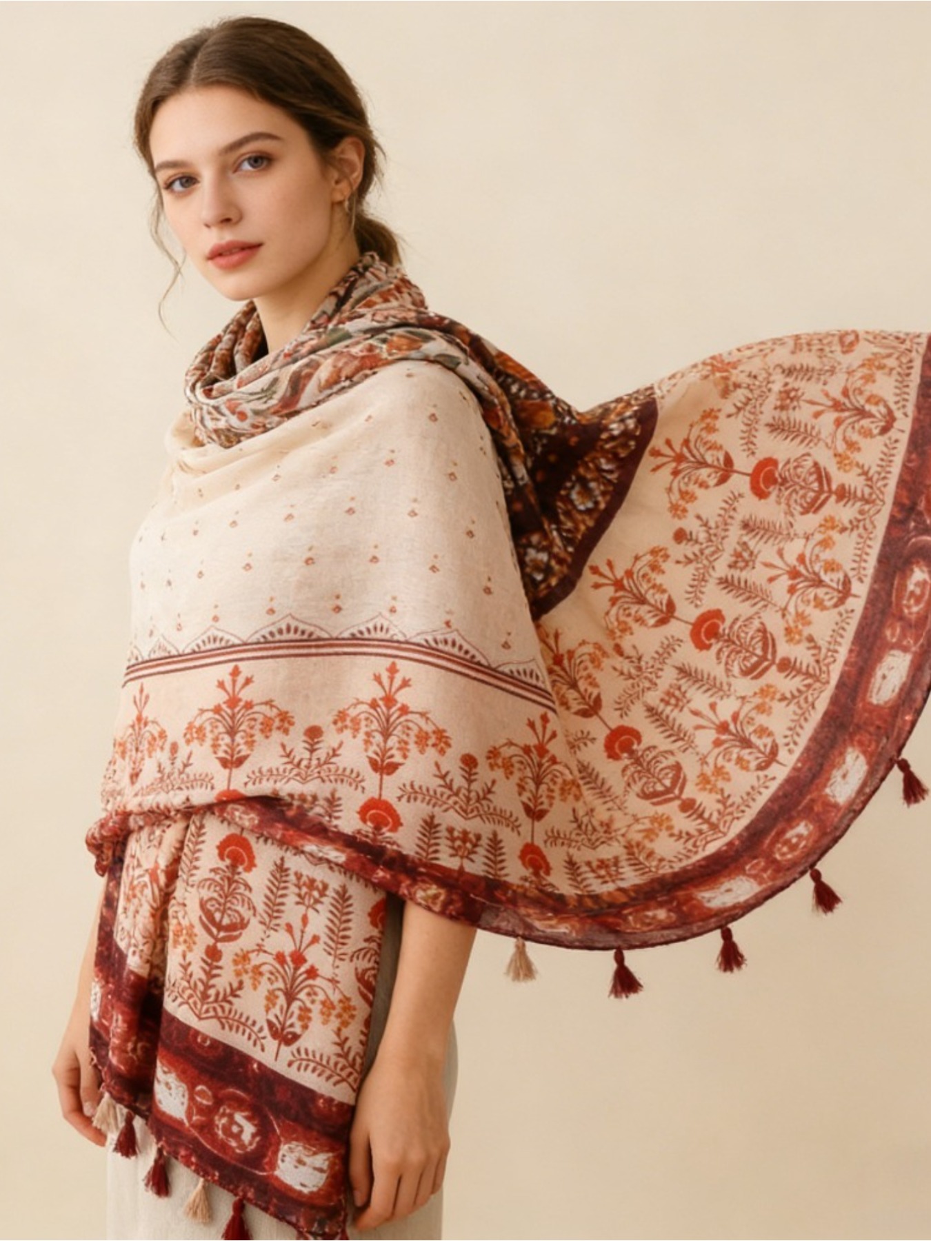 وشاح حريري رقيق بنمط زهور عرقي - مراجعة Go Ethnic Fashion وسعره